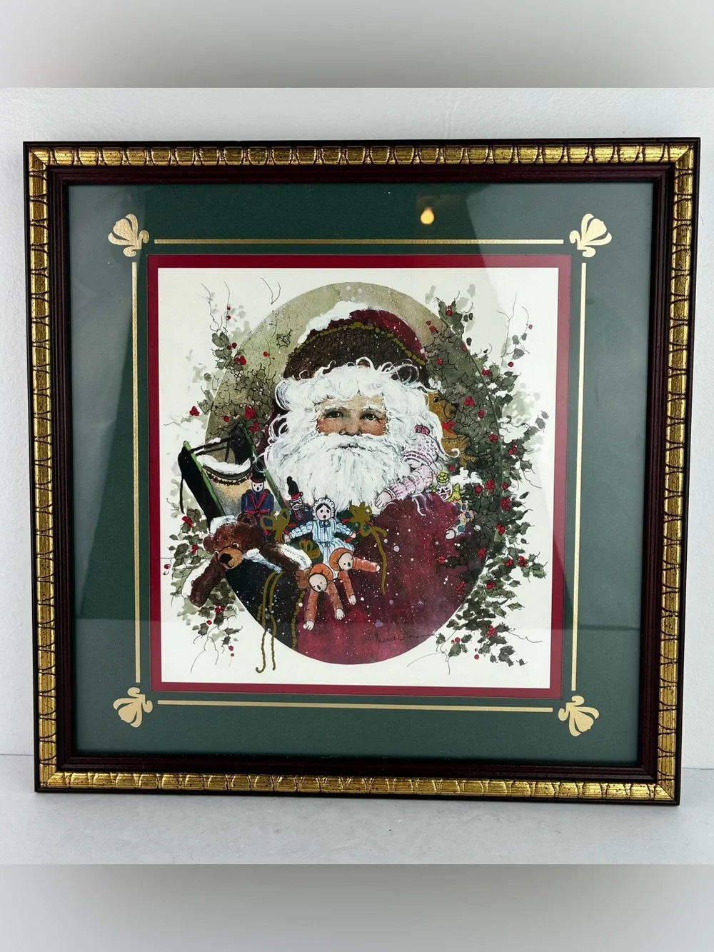 Peggy Reimel Abrams Homco Vintage 1990’s Framed Old World Santa